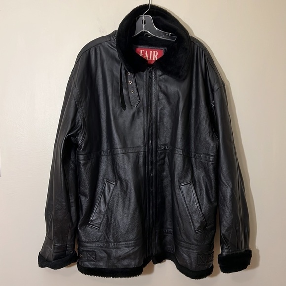 Fair Mens Jacket Coat Black Pockets Mock Neck Buckle Zipper Lined Leather - Picture 11 of 12